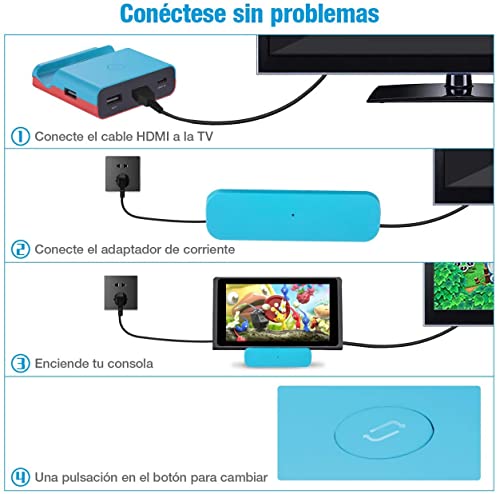 porcyco Switch TV Dock Soporte de Carga Portátil para Nintendo Switch Switch Compacto a Adaptador Hdmi Puerto de Entrada de Alimentación USB C Puerto USB 3. 0 Y Hdmi-Blue
