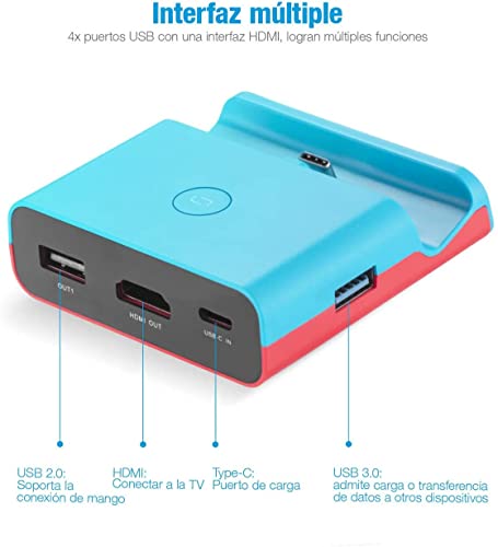 porcyco Switch TV Dock Soporte de Carga Portátil para Nintendo Switch Switch Compacto a Adaptador Hdmi Puerto de Entrada de Alimentación USB C Puerto USB 3. 0 Y Hdmi-Blue