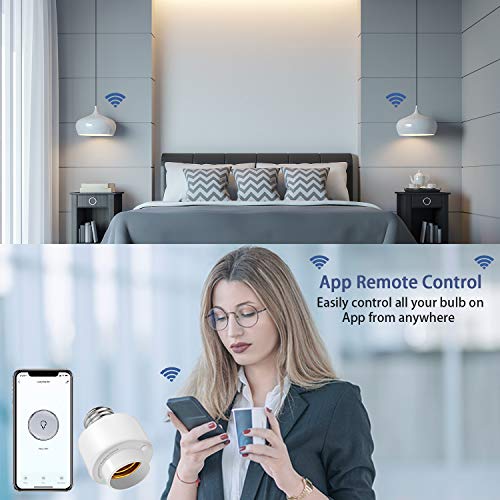 Portalámparas WiFi Inteligente 3 Piezas Adaptador Inalámbrico Adaptador de Bombilla E27, Control de Grupo, Control Remoto, Funciona con Alexa y el Asistente de Google
