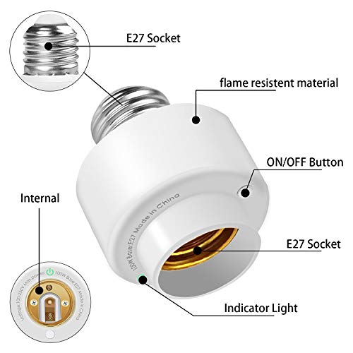 Portalámparas WiFi Inteligente 3 Piezas Adaptador Inalámbrico Adaptador de Bombilla E27, Control de Grupo, Control Remoto, Funciona con Alexa y el Asistente de Google