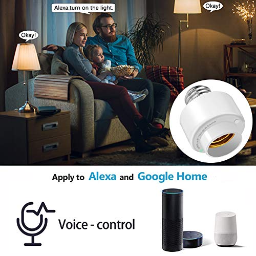 Portalámparas WiFi Inteligente 3 Piezas Adaptador Inalámbrico Adaptador de Bombilla E27, Control de Grupo, Control Remoto, Funciona con Alexa y el Asistente de Google