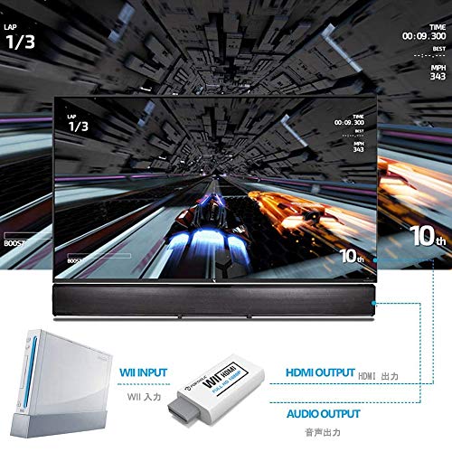 PORTHOLIC Convertidor Wii a HDMI Wii2HDMI 720P, 1080P Full HD Adaptador con Cable HDMI con Salida de Audio de 3,5 mm y Puerto para Nintendo Wii HDTV Proyector Beamer Monitor Blanco