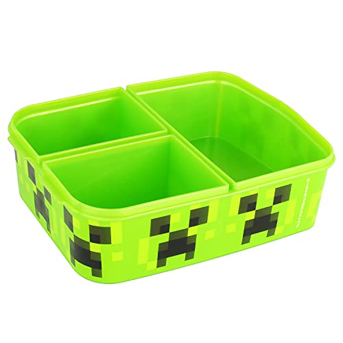 POS p:os Fiambrera con diseño de Minecraft, con 3 Compartimentos, Aprox. 14 x 18,5 x 5,5 cm, de plástico, Libre de BPA y ftalatos, Ideal para el Desayuno, guardería y Escuela, Multicolor (33168)