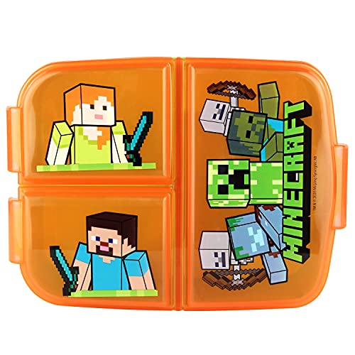 POS p:os Fiambrera con diseño de Minecraft, con 3 Compartimentos, Aprox. 14 x 18,5 x 5,5 cm, de plástico, Libre de BPA y ftalatos, Ideal para el Desayuno, guardería y Escuela, Multicolor (33168)
