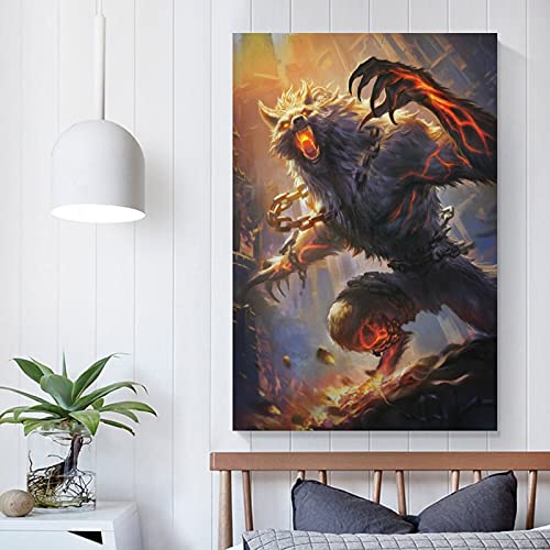 Póster de anime de lobo gigante Fenrir Smite de anime, pintura decorativa en lienzo para pared, para sala de estar, dormitorio, 60 x 90 cm