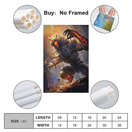 Póster de anime de lobo gigante Fenrir Smite de anime, pintura decorativa en lienzo para pared, para sala de estar, dormitorio, 60 x 90 cm