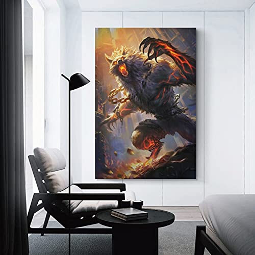 Póster de anime de lobo gigante Fenrir Smite de anime, pintura decorativa en lienzo para pared, para sala de estar, dormitorio, 60 x 90 cm