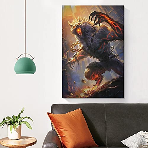 Póster de anime de lobo gigante Fenrir Smite de anime, pintura decorativa en lienzo para pared, para sala de estar, dormitorio, 60 x 90 cm