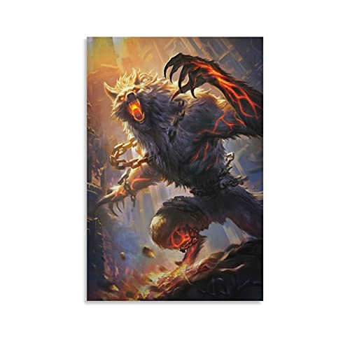 Póster de anime de lobo gigante Fenrir Smite de anime, pintura decorativa en lienzo para pared, para sala de estar, dormitorio, 60 x 90 cm