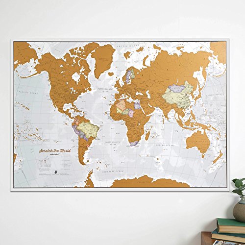 Póster del mapa mundi de rascar con tubo de regalo - extragrande - 84 x 59 cm - Maps International - 50 años haciendo mapas - Detalles cartográficos con el país y los países limítrofes