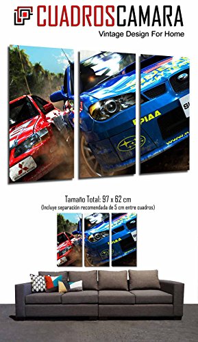 Poster Fotográfico Deporte Competicion Rally Subaru, Choches Rojo Azul Tamaño total: 97 x 62 cm XXL