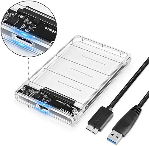 POSUGEAR Carcasa Disco Duro 2.5" USB 3.0, Caja Disco Duro Externo de HDD SSD SATA I/II/III de 7mm 9.5mm de Altura, Sopporta UASP, No Requiere Herramientas, con Cable USB3.0 [Transparente]