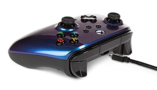 Power A - Mando con cable, salida de audio y botones programable, azul brillante Nebula (Xbox One, Xbox serie X y Windows 10)