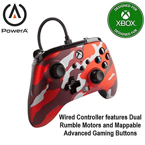 Power a - Mando con Cable, Salida de Audio y Botones Programables, de Color Rojo Camo Metálico Para Xbox One y Xbox Serie X (Xbox Series X)