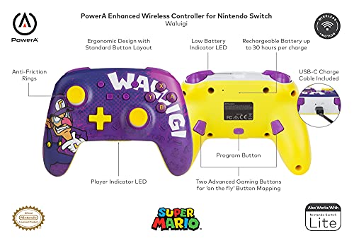 Power A - Switch - Mando Inalámbrico con Paletas- Nintendo- Waluigi (Playstation 5), 1516988-01