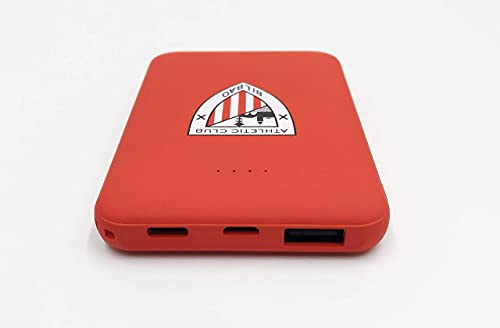 Power Bank- Bateria Externa para móvil. Producto Oficial Athletic Club de Bilbao 5.000 mAh. Entrada Tipo C y micro USB. Salida USB. Tamaño pequeño y ligero.