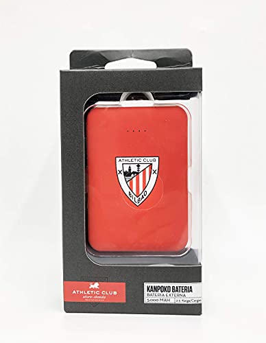 Power Bank- Bateria Externa para móvil. Producto Oficial Athletic Club de Bilbao 5.000 mAh. Entrada Tipo C y micro USB. Salida USB. Tamaño pequeño y ligero.