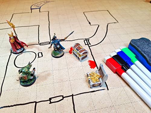 POWER BEAST Dungeon Grid Game Mat + Rotuladores y Borrador + Cofres, Mapa Juego rol, D&D, Tablero rol y Juegos de Mesa, Dungeons and Dragons, DND, RPG, Juegos de rol.