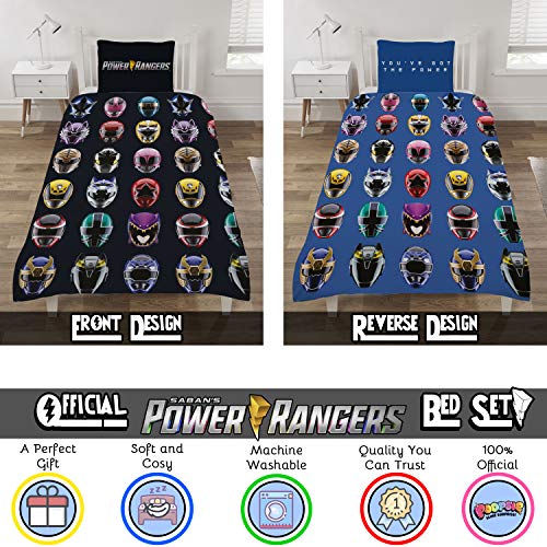 Power Rangers Ninja juego de funda de edredón de acero para niños, diseño de cascos, juego de cama reversible incluye funda de almohada a juego