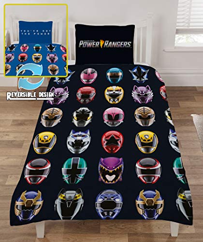 Power Rangers Ninja juego de funda de edredón de acero para niños, diseño de cascos, juego de cama reversible incluye funda de almohada a juego