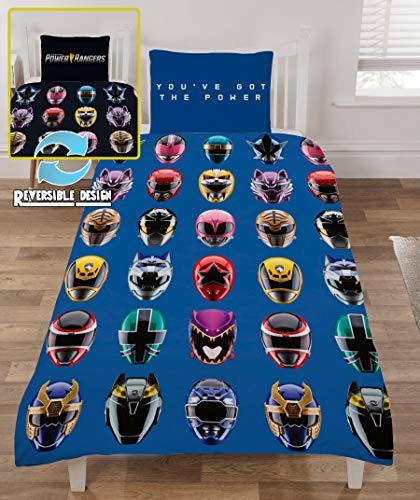 Power Rangers Ninja juego de funda de edredón de acero para niños, diseño de cascos, juego de cama reversible incluye funda de almohada a juego