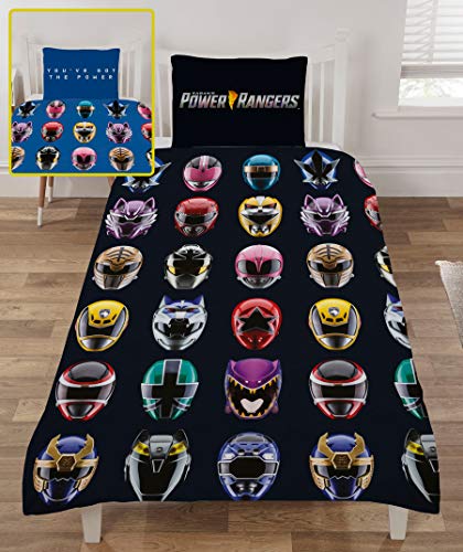 Power Rangers Ninja juego de funda de edredón de acero para niños, diseño de cascos, juego de cama reversible incluye funda de almohada a juego