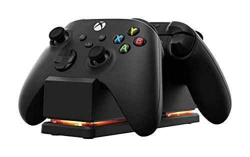PowerA Base de Carga Dual para Mandos Inalámbricos de Xbox X|S y Xbox One, 1 Estación de Carga para Mandos con Indicadores de Luz LED de varios colores, 2 Packs de Baterías Recargables – Negro