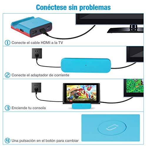 Powerextra Base de Carga para Nintendo Switch, Modo Dual Convertidor TV y Switch Base Portatil con Puerto 4K HDMI Adaptador, Type-C, USB 3.0 y 2.0 (Azul)