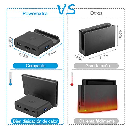 Powerextra Base de Carga para Nintendo Switch, Modo Dual Convertidor TV y Switch Base Portatil con Puerto 4K HDMI Adaptador, Type-C, USB 3.0 y 2.0 (Negro)