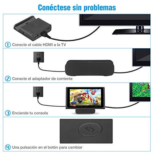 Powerextra Base de Carga para Nintendo Switch, Modo Dual Convertidor TV y Switch Base Portatil con Puerto 4K HDMI Adaptador, Type-C, USB 3.0 y 2.0 (Negro)