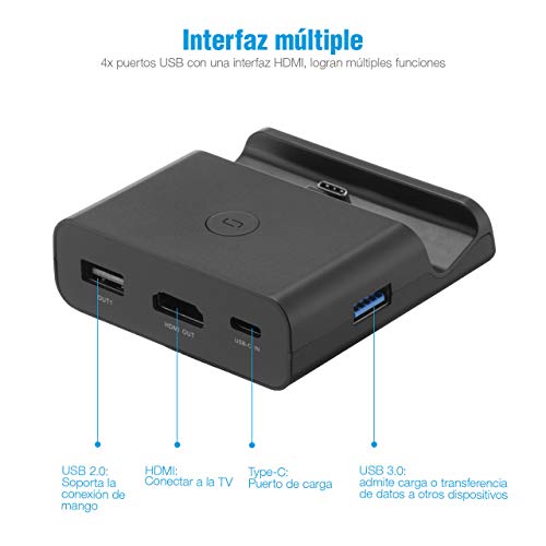 Powerextra Base de Carga para Nintendo Switch, Modo Dual Convertidor TV y Switch Base Portatil con Puerto 4K HDMI Adaptador, Type-C, USB 3.0 y 2.0 (Negro)