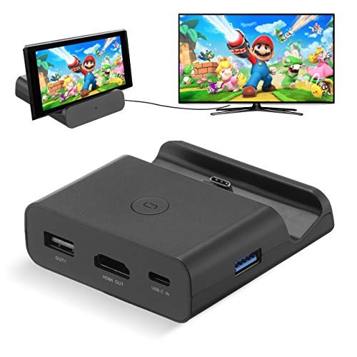 Powerextra Base de Carga para Nintendo Switch, Modo Dual Convertidor TV y Switch Base Portatil con Puerto 4K HDMI Adaptador, Type-C, USB 3.0 y 2.0 (Negro)