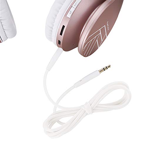 PowerLocus P1 – Auriculares Bluetooth inalambricos de Diadema Cascos Plegables, Casco Bluetooth con Sonido Estéreo con Conexión a Bluetooth Inalámbrico y Audio Cable para Movil,PC,Tablet (Oro Rosa PL)