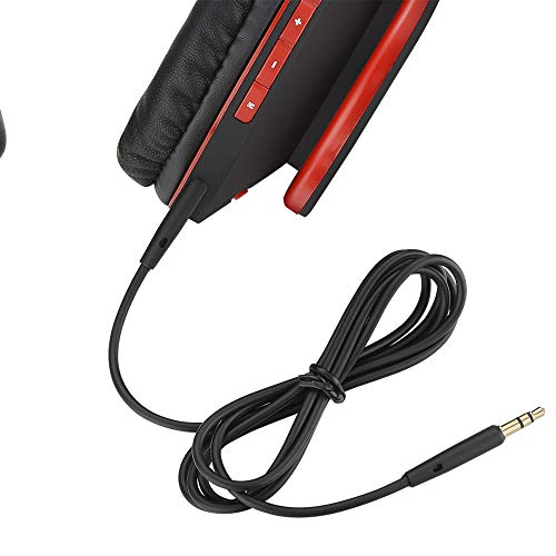 PowerLocus P2 – Auriculares Bluetooth inalambricos de Diadema Cascos Plegables, Casco Bluetooth con Sonido Estéreo Micro SD/TF, FM con micrófono y Audio Cable para Movil, PC, Tablet - Negro/Rojo
