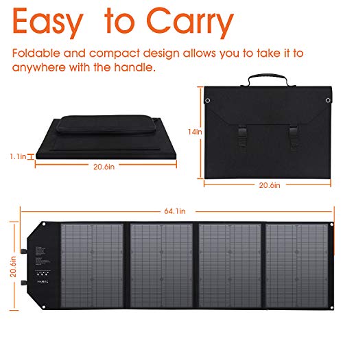 powkey 100W 18V Panel Solar Portátil, con Tipo C, USB C, 2 * QC3.0, salida de DC, Tecnología TIR-C, Paralelo y Plegable, para la mayoría de Generación Solar, Camping, Móviles y Portátiles