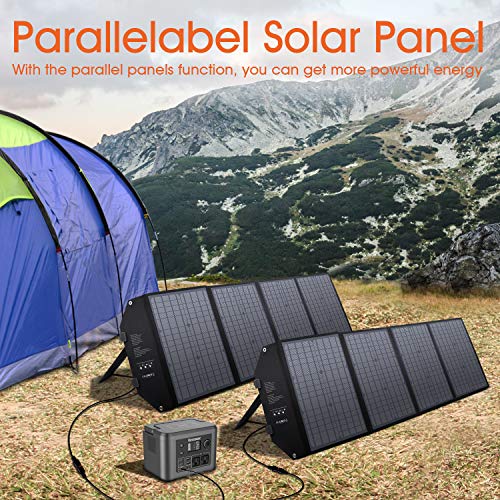 powkey 100W 18V Panel Solar Portátil, con Tipo C, USB C, 2 * QC3.0, salida de DC, Tecnología TIR-C, Paralelo y Plegable, para la mayoría de Generación Solar, Camping, Móviles y Portátiles