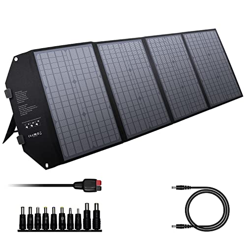 powkey 100W 18V Panel Solar Portátil, con Tipo C, USB C, 2 * QC3.0, salida de DC, Tecnología TIR-C, Paralelo y Plegable, para la mayoría de Generación Solar, Camping, Móviles y Portátiles