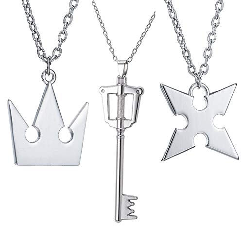 PPX 3 Piezas Corazones del Reino de Sora Corona y Cruz Collares Animado Cosplay Figura Colgante de Roxas para Aficionados