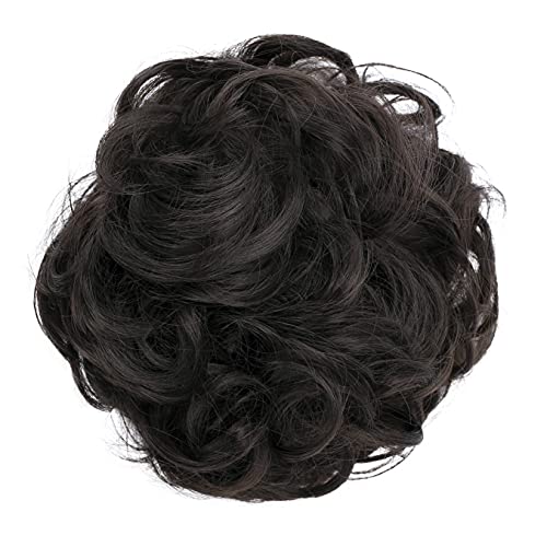 PRETTYSHOP Postizo Coletero Pelo De Novia Voluminoso Rizado Moño Marrón Oscuro G2A