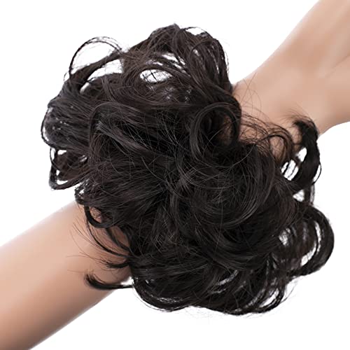 PRETTYSHOP Postizo Coletero Pelo De Novia Voluminoso Rizado Moño Marrón Oscuro G2A