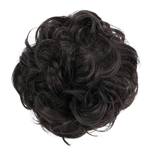 PRETTYSHOP Postizo Coletero Pelo De Novia Voluminoso Rizado Moño Marrón Oscuro G2A