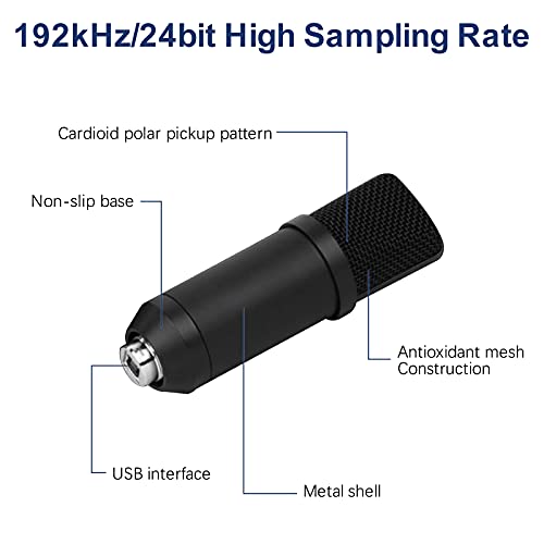 PREUP USB Micrófono Juegos de Micrófonos Profesionales para Podcasts con Soporte de Micrófono, Amortiguador, Parabrisas y Filtro Pop para Grabadora, Estudio, Transmisión, Youtube y Video etc.