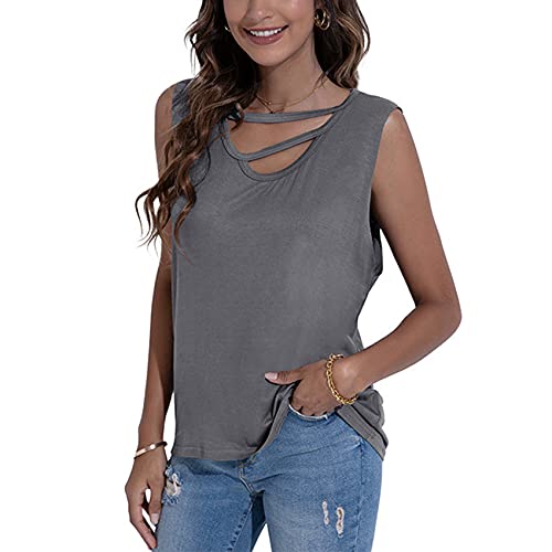 Primavera Y Verano, Moda Informal para Mujer, Cuello Redondo, Color SóLido, Irregular, Suelto, Sin Mangas, Chaleco, Camiseta, Parte Superior De Fondo para Mujer