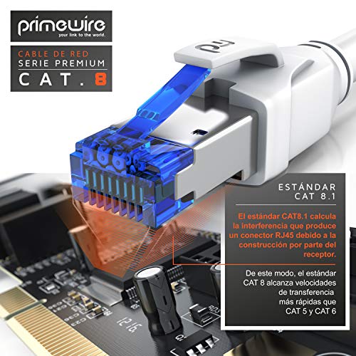 Primewire- 20m cable de red CAT.8 40 Gbits - S FTP PIMF - Switch Router Modem Access Point - Cable Ethernet LAN fibra óptica