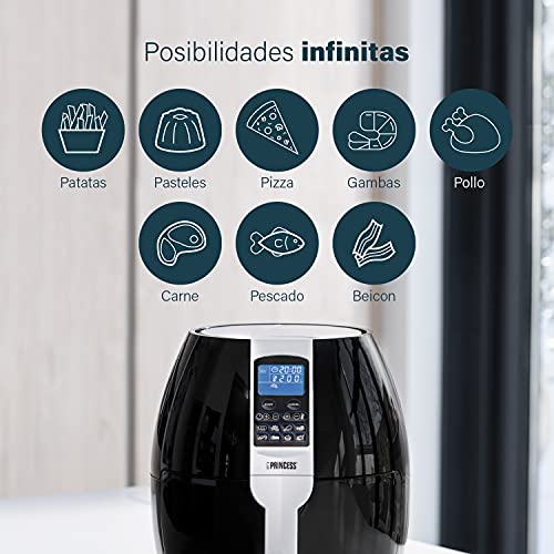Princess 182020 Freidora sin aceite XL, Panel de Control Digital Táctil, Fácil de Usar y de Limpiar, 8 programas, 1500 W, Tiempo y Temperatura regulable, capacidad de 3.2 litros, 30 Recetas PDF