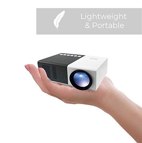 PRIXTON Cinema Mini - Mini Proyector Portatil / Proyector Mini Full HD, 900 Lúmenes, Conexión HDMI, USB, MicroSD, Aux in, AV in, Altavoces Integrados y Mando a Distancia Incluido