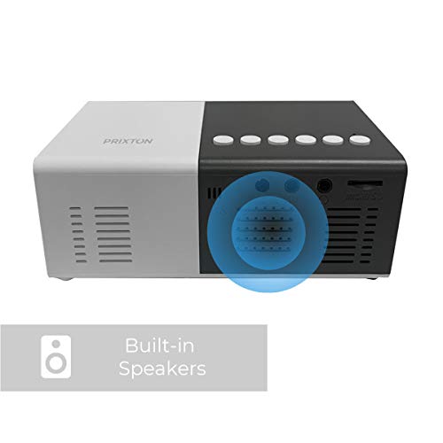 PRIXTON Cinema Mini - Mini Proyector Portatil / Proyector Mini Full HD, 900 Lúmenes, Conexión HDMI, USB, MicroSD, Aux in, AV in, Altavoces Integrados y Mando a Distancia Incluido