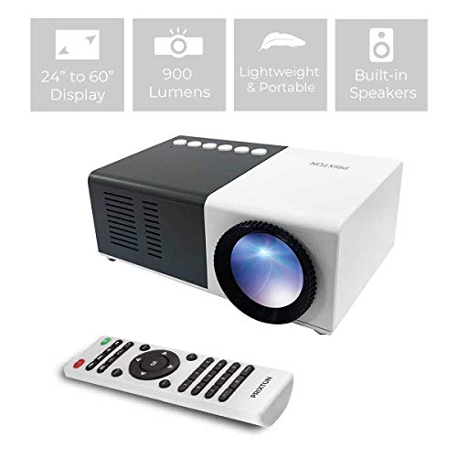 PRIXTON Cinema Mini - Mini Proyector Portatil / Proyector Mini Full HD, 900 Lúmenes, Conexión HDMI, USB, MicroSD, Aux in, AV in, Altavoces Integrados y Mando a Distancia Incluido