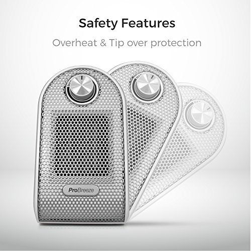 Pro Breeze Mini Calefactor Eléctrico Cerámico 500W con Termostato Ajustable, Bajo Consumo y Protección contra Sobrecalentamiento - Calentador de Cerámica PTC de Sobremesa Escritorios