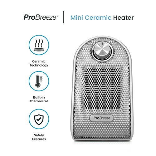 Pro Breeze Mini Calefactor Eléctrico Cerámico 500W con Termostato Ajustable, Bajo Consumo y Protección contra Sobrecalentamiento - Calentador de Cerámica PTC de Sobremesa Escritorios